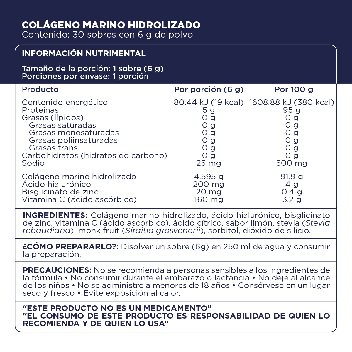 Fórmula, ingredientes, modo de uso y precauciones de Colágeno Marino de Farmacias Magistrales fabricado en México.