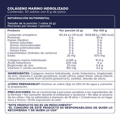 Fórmula, ingredientes, modo de uso y precauciones de Colágeno Marino de Farmacias Magistrales fabricado en México.