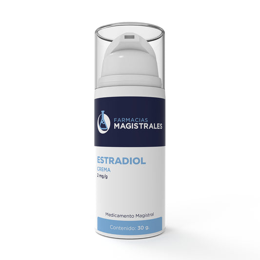 Crema de estradiol 2 mg/g de Farmacias Magistrales en presentación airless frontal