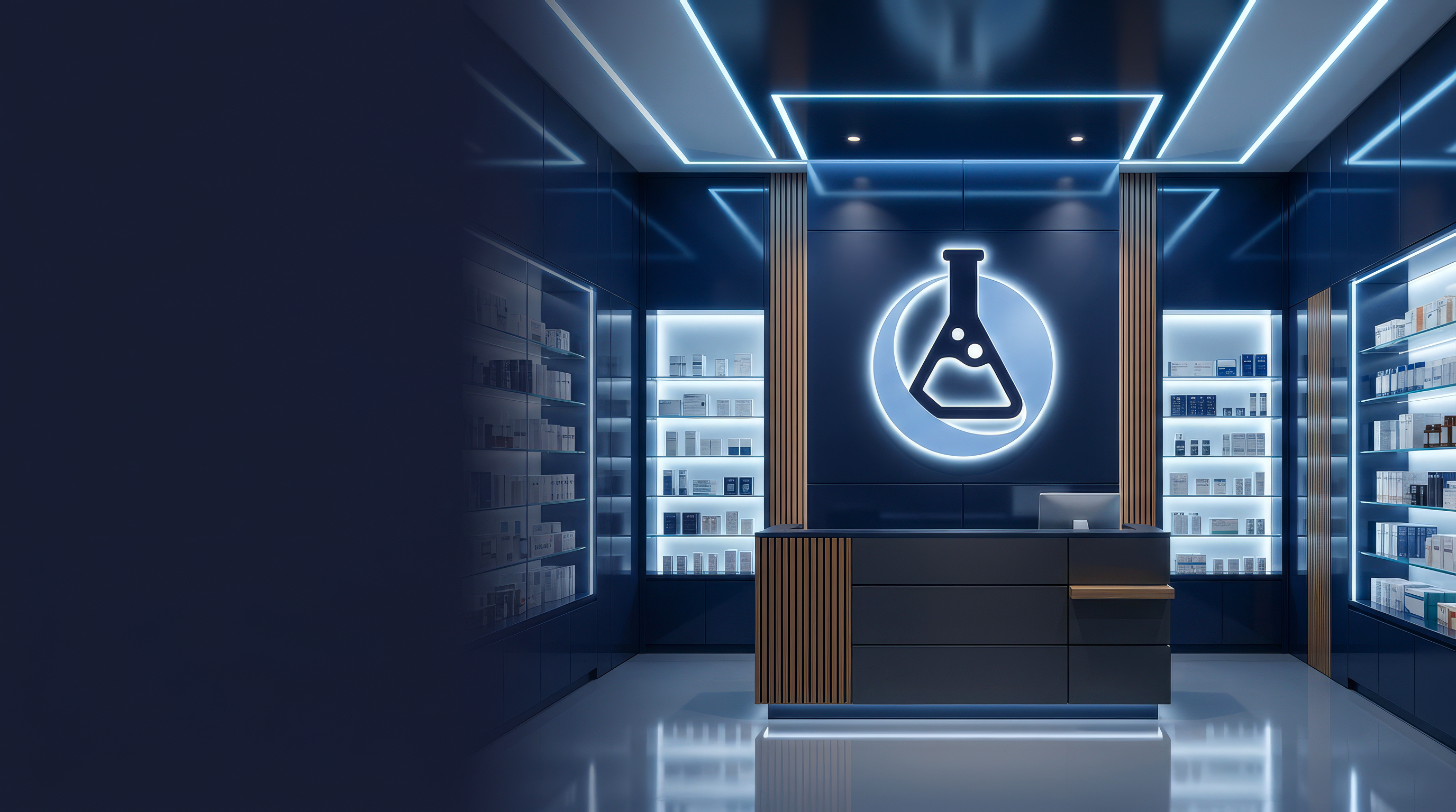 Interior de franquicia maestra de Farmacias Magistrales con diseño premium, imagen profesional y enfoque en expansión del modelo farmacéutico especializado.