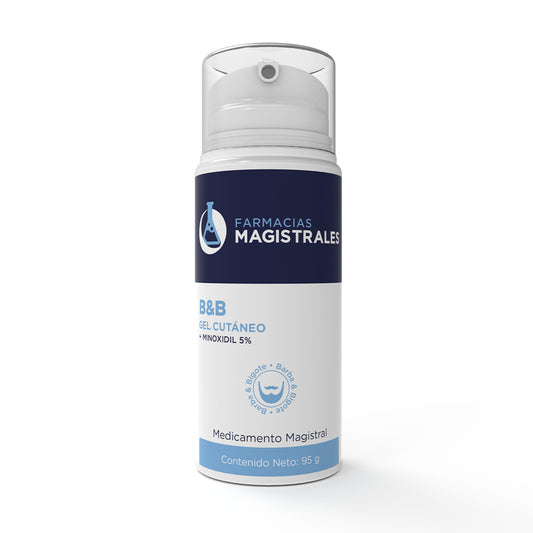 Gel cutáneo para barba y bigote con Minoxidil 5% de Farmacias Magistrales en presentación frontal
