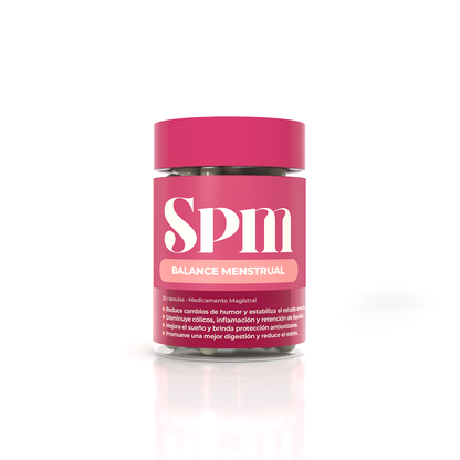 Suplemento SPM Balance Menstrual de Aurah Pharma para apoyo hormonal femenino y bienestar durante el ciclo menstrual