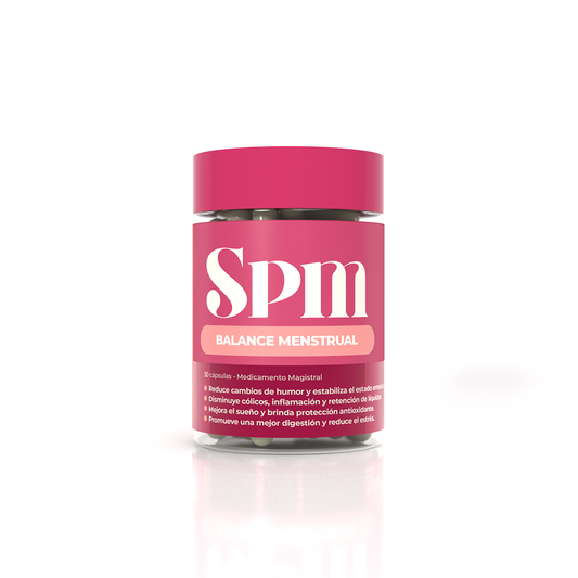 Suplemento SPM Balance Menstrual de Aurah Pharma para apoyo hormonal femenino y bienestar durante el ciclo menstrual