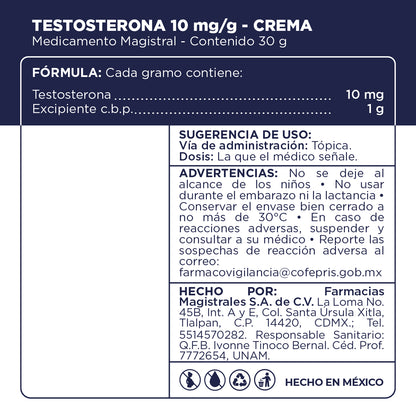 Testosterona Crema 10 mg/g – Medicamento Magistral – 30 g