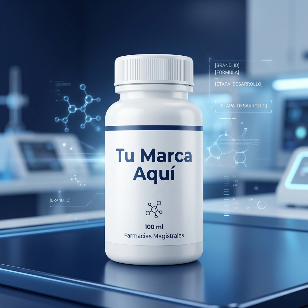 Frasco farmacéutico blanco para creación de marca y desarrollo de fórmulas personalizadas